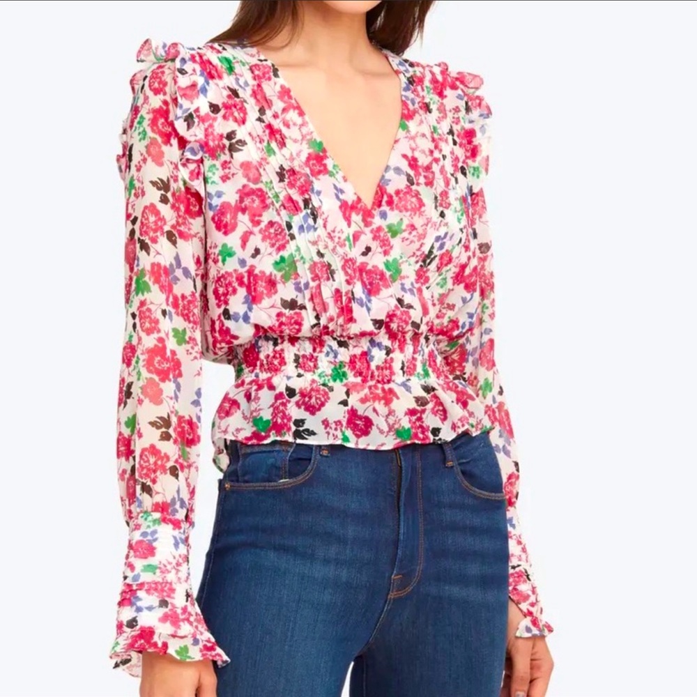 MISA Los Angeles Nina Ruffled Crop Chiffon Top, Size S
